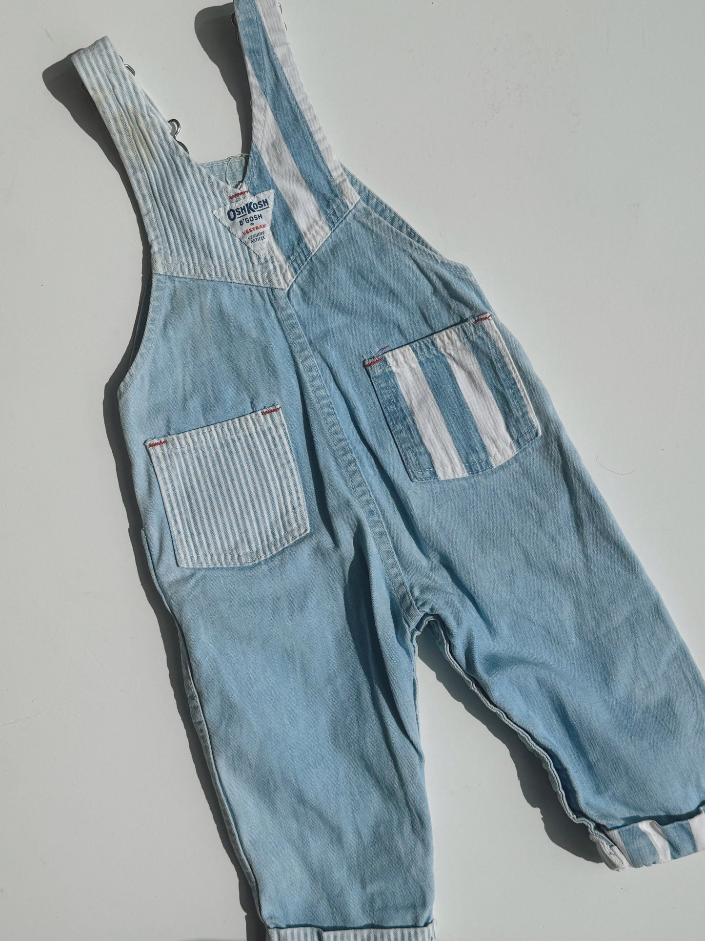 light denim stripe overalls - 9-18m