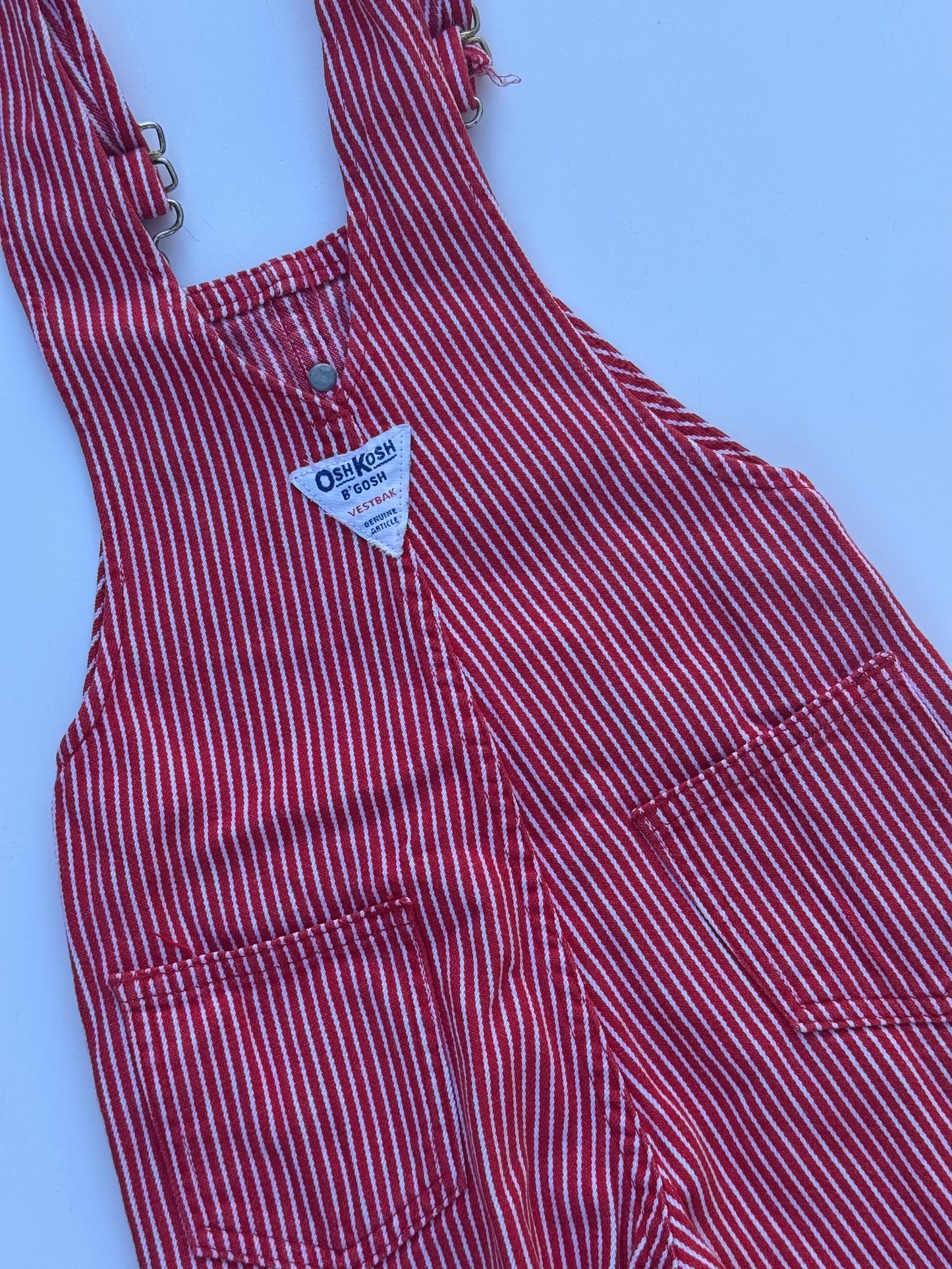 red hickory stripe Oshkosh overalls - 12m - 3Y