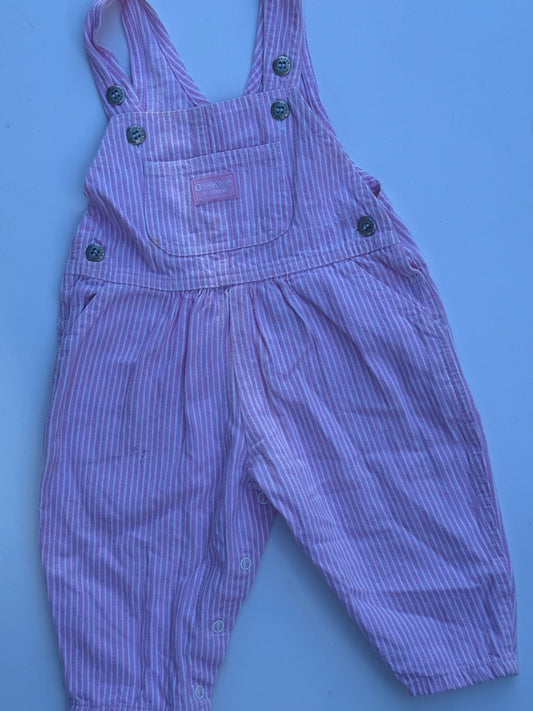 pink striped Oshkosh Overalls - 6/12m