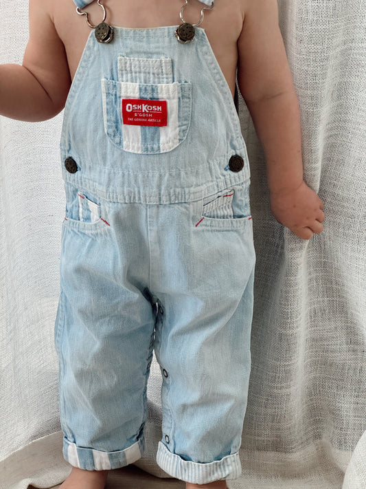 light denim stripe overalls - 9-18m