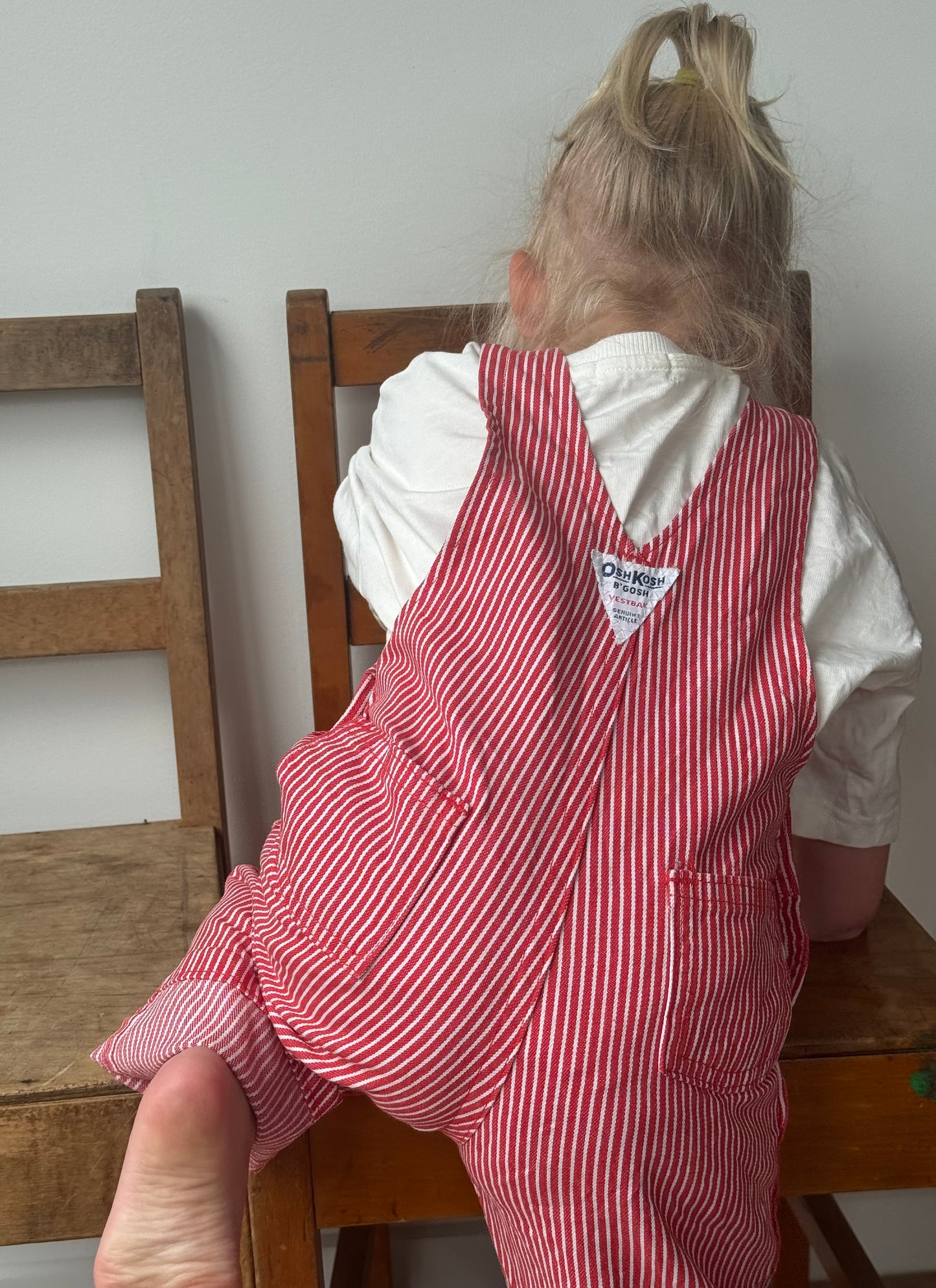 red hickory stripe Oshkosh overalls - 1/2Y