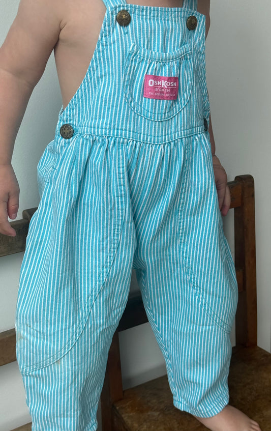 aqua stripe bubble Oshkosh overalls - 12m