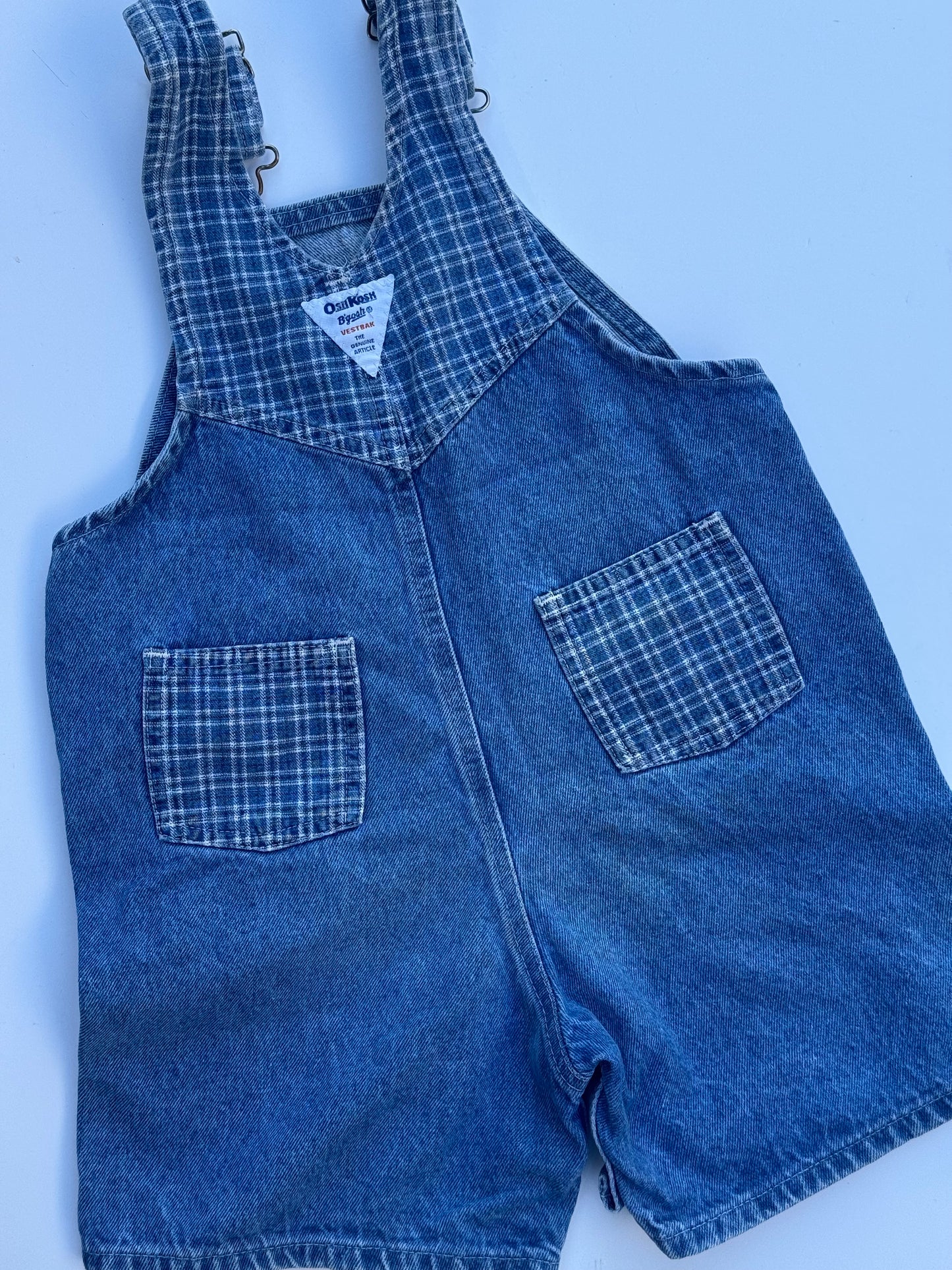 denim/check Oshkosh shortalls - 3/4Y