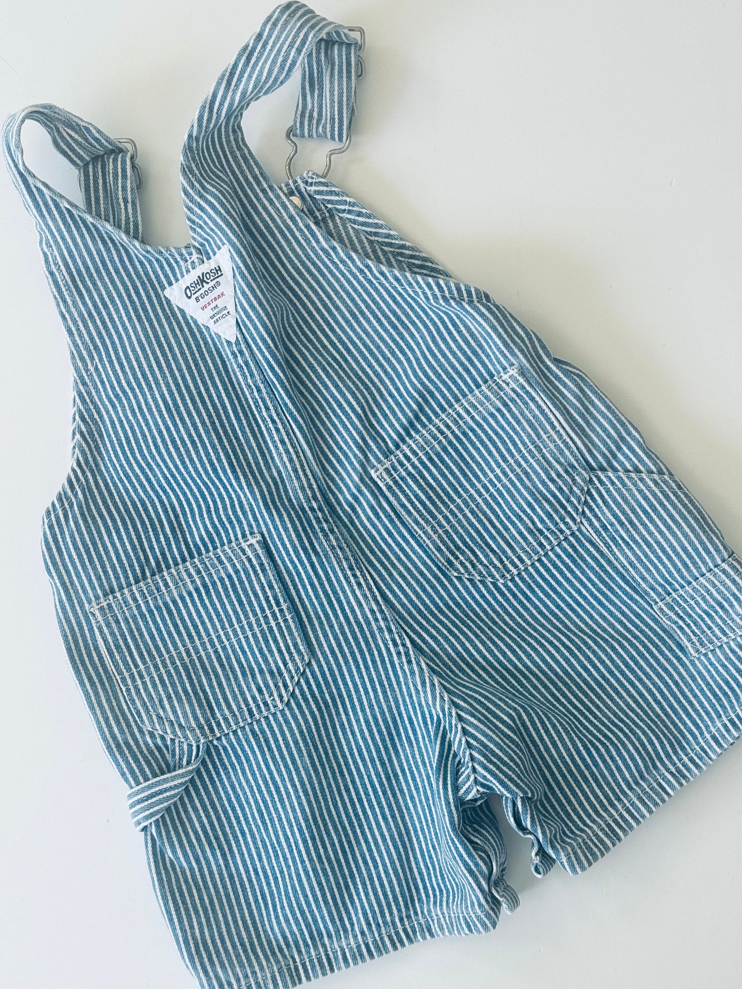 hickory stripe Oshkosh shortalls - 12m