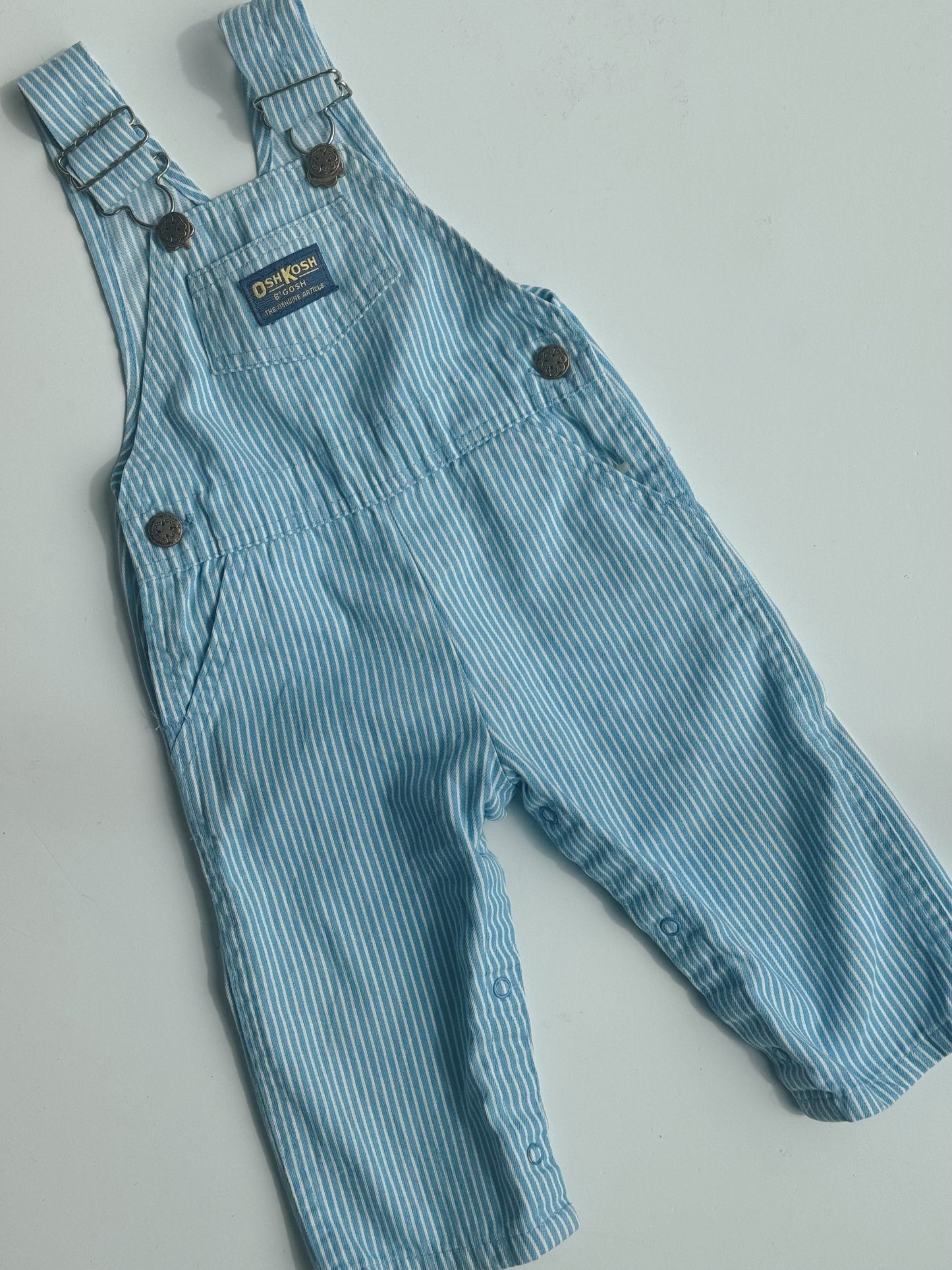 Oshkosh light blue stripe overalls - 9m-18m