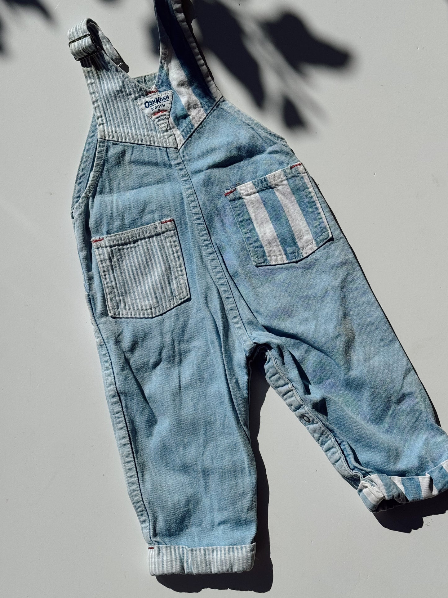 light denim stripe overalls - 9-18m