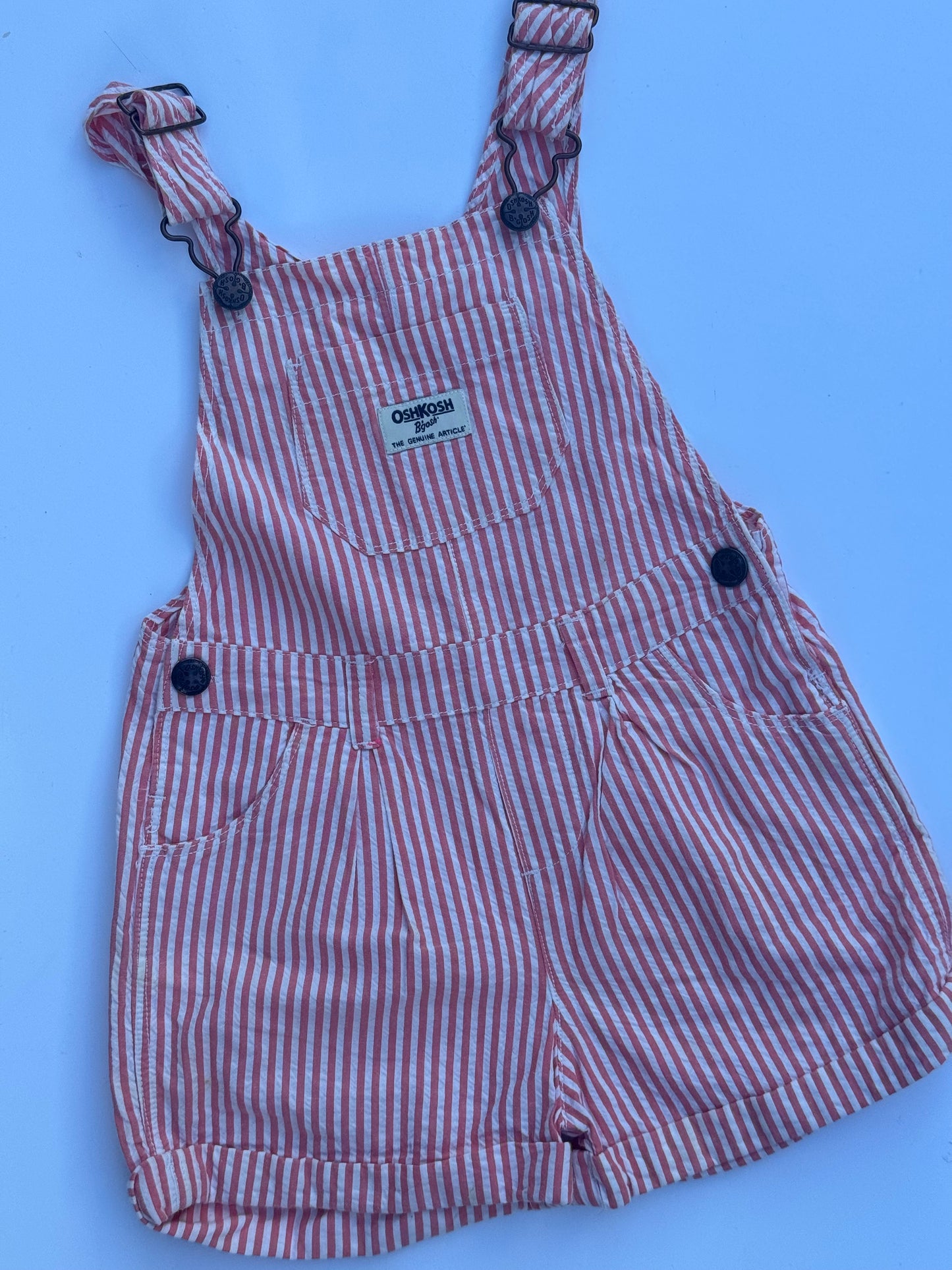 peach stripe Oshkosh shortalls - 2/3Y