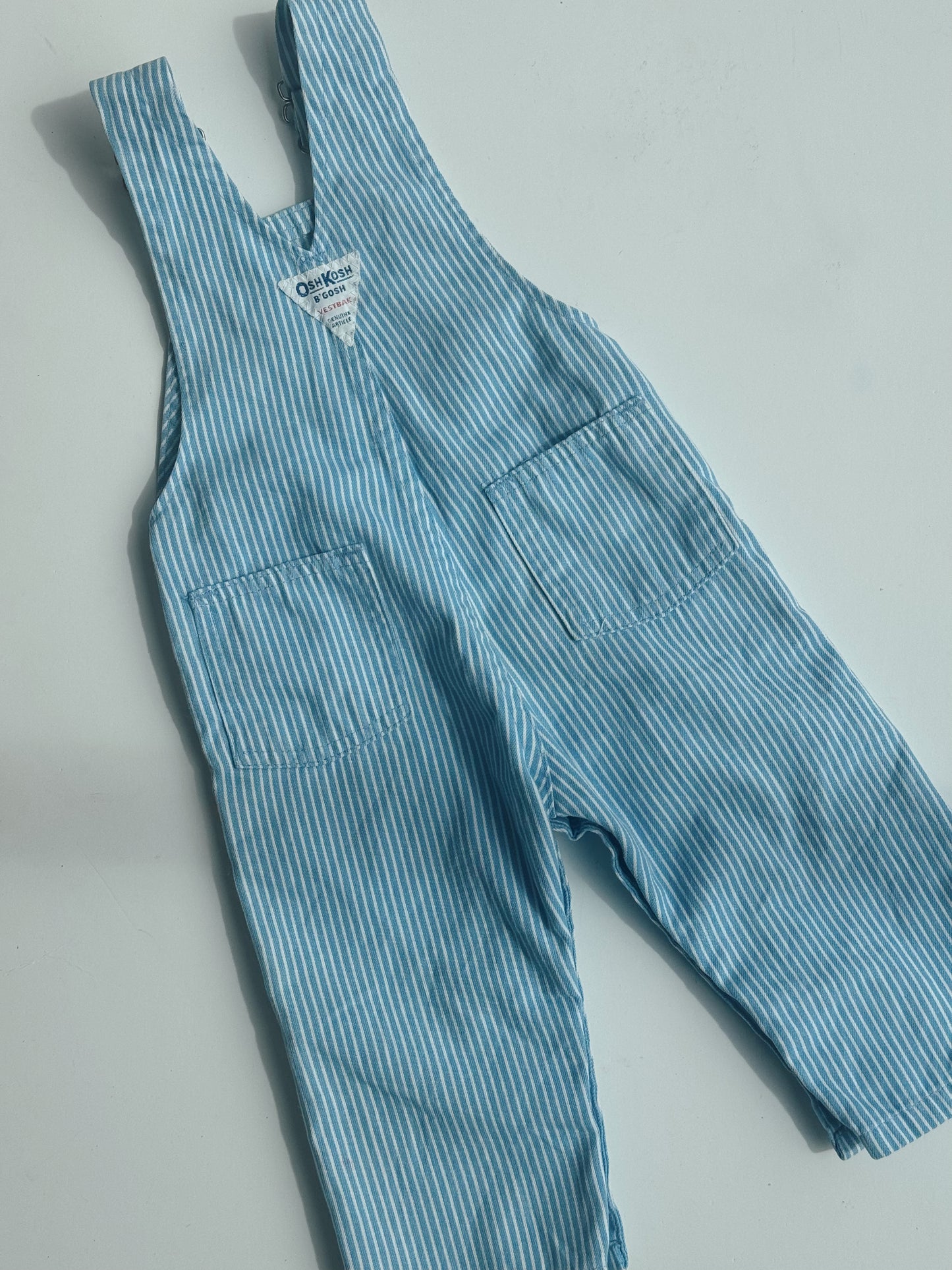 Oshkosh light blue stripe overalls - 9m-18m