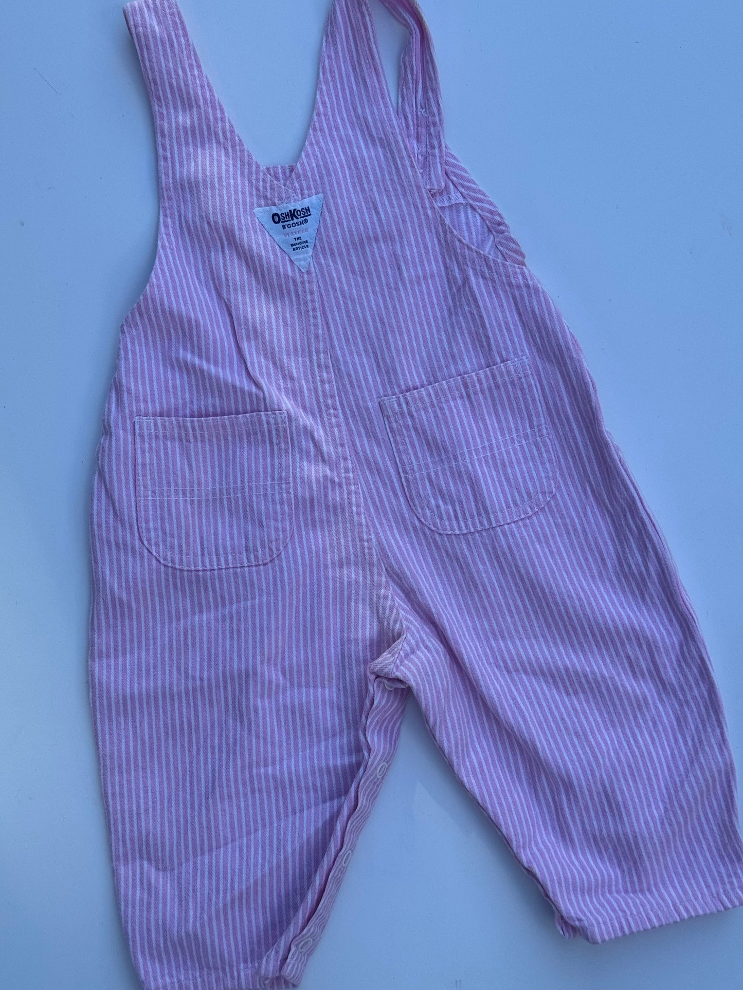 pink striped Oshkosh Overalls - 6/12m