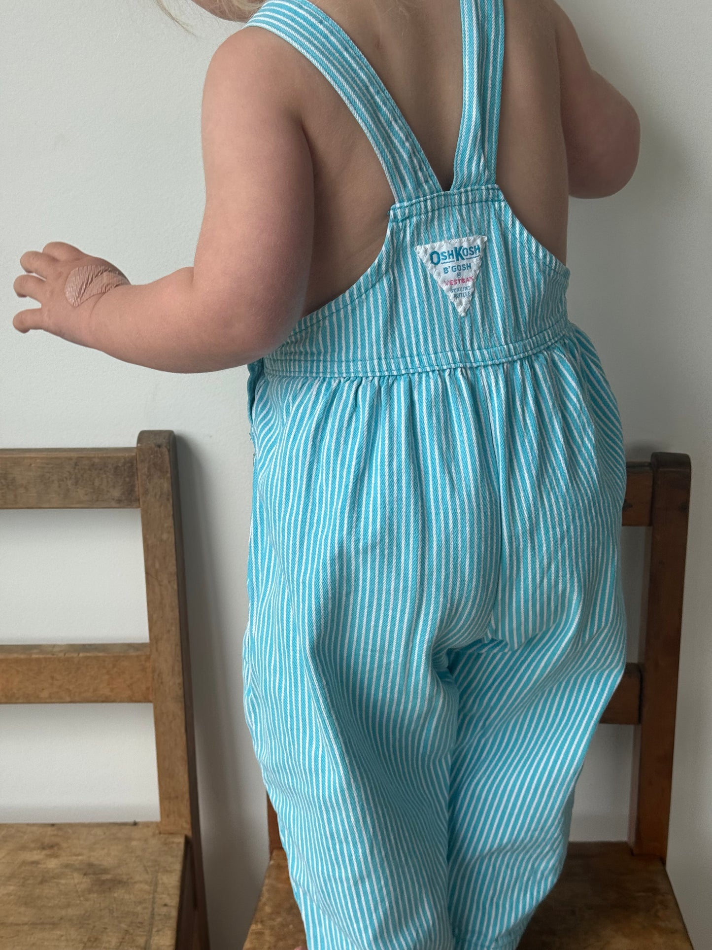 aqua stripe bubble Oshkosh overalls - 12m