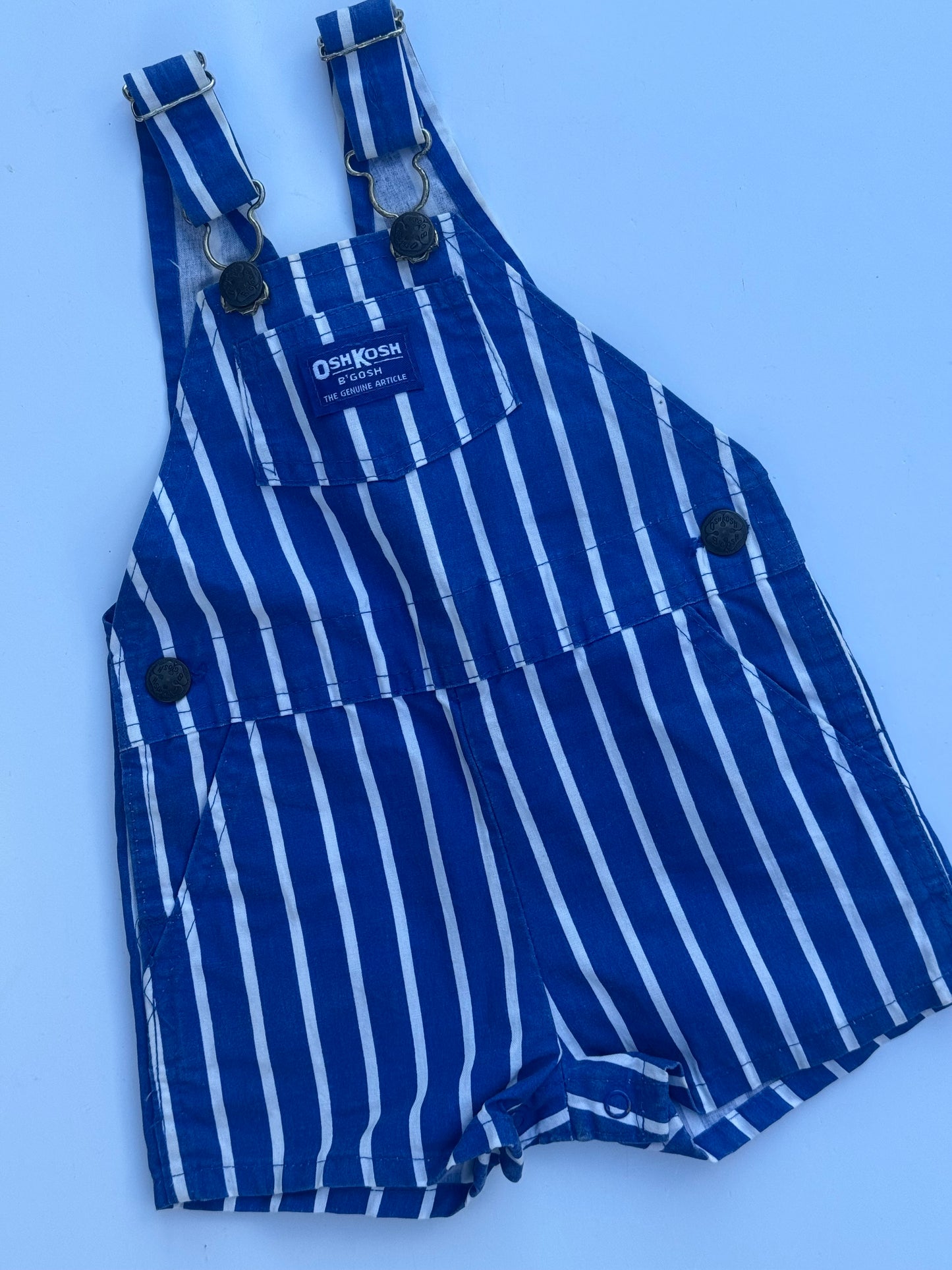 blue stripe Oshkosh shortalls - 6-12m