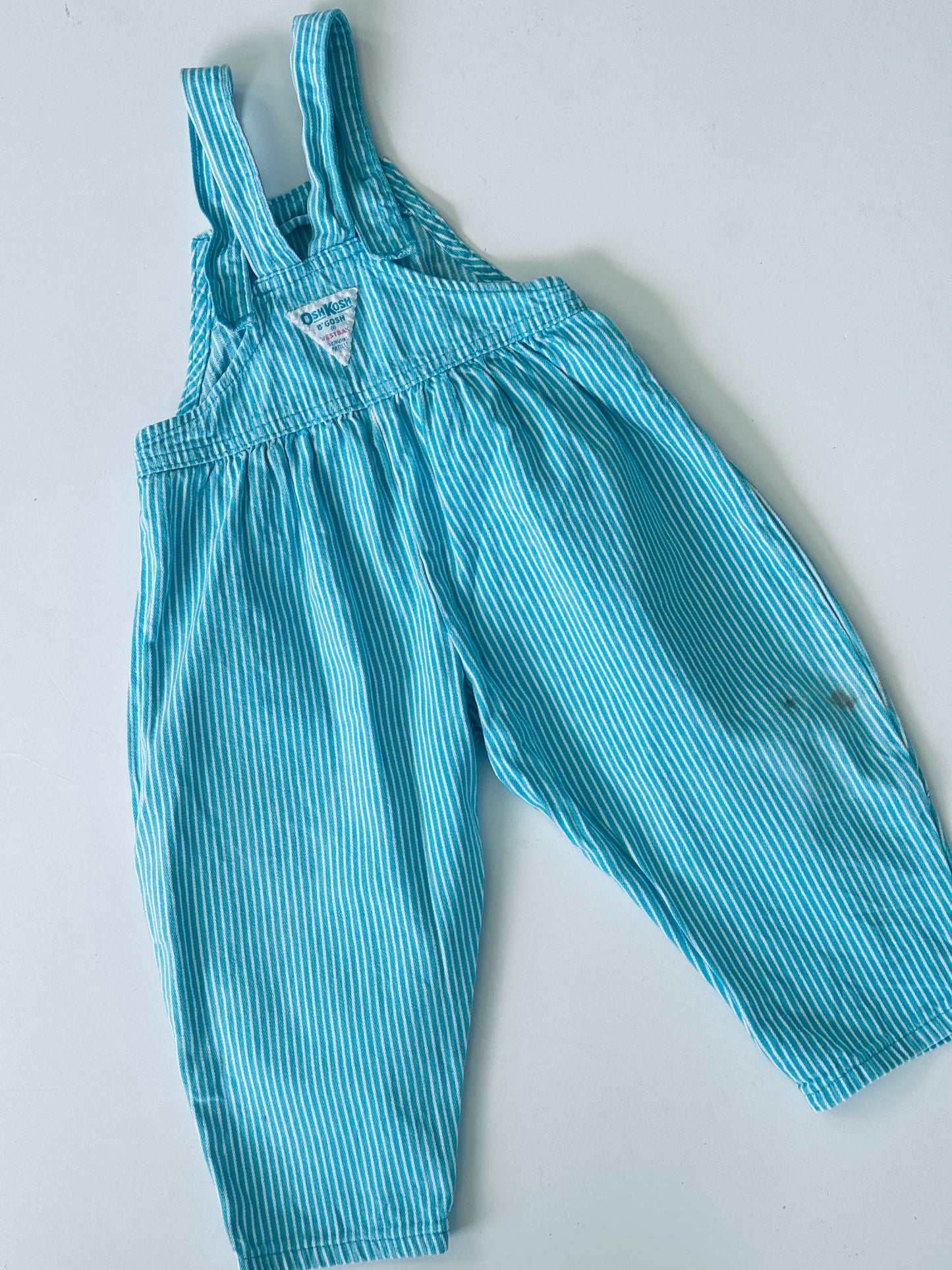 aqua stripe bubble Oshkosh overalls - 12m