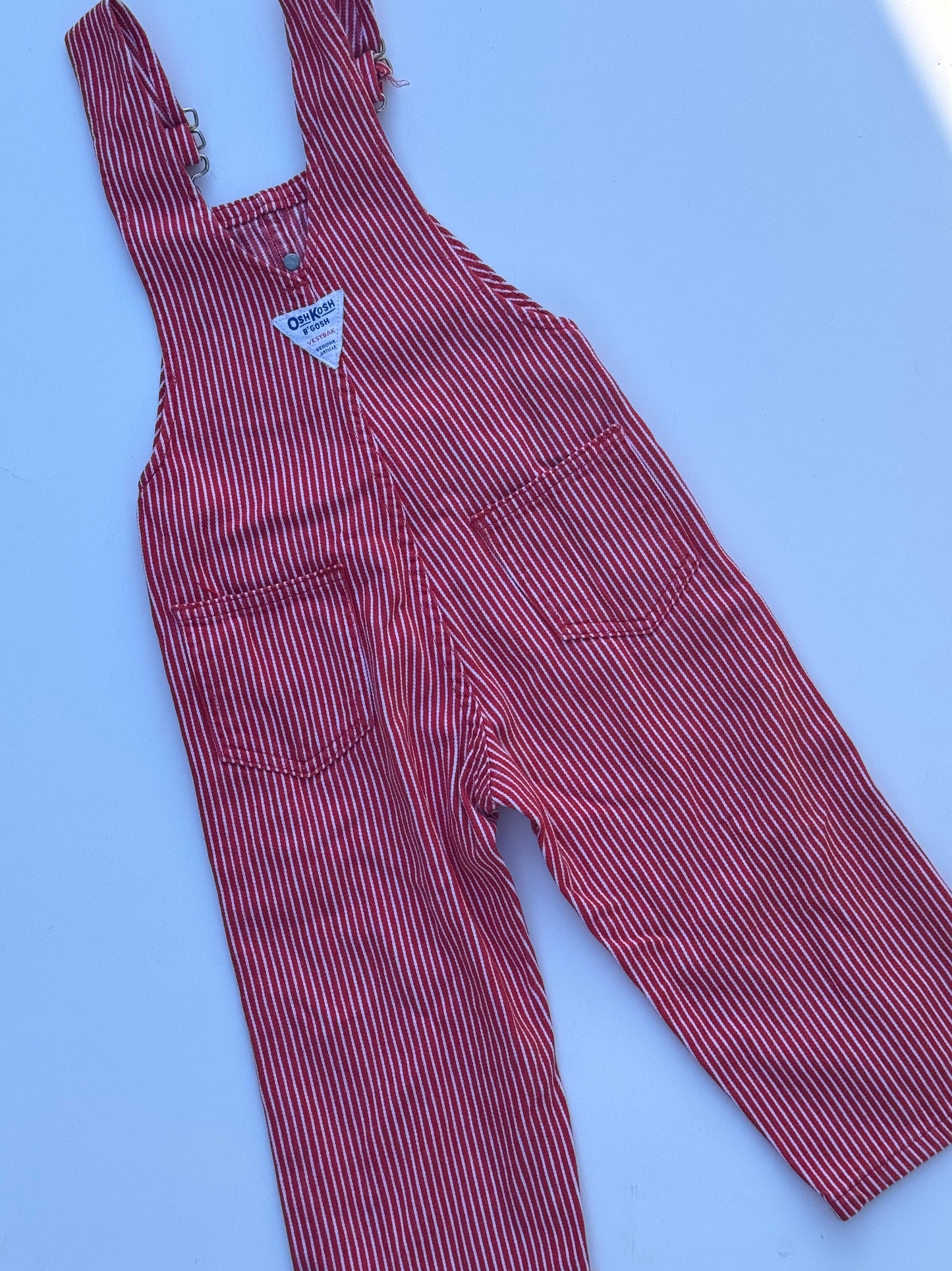 red hickory stripe Oshkosh overalls - 12m - 3Y