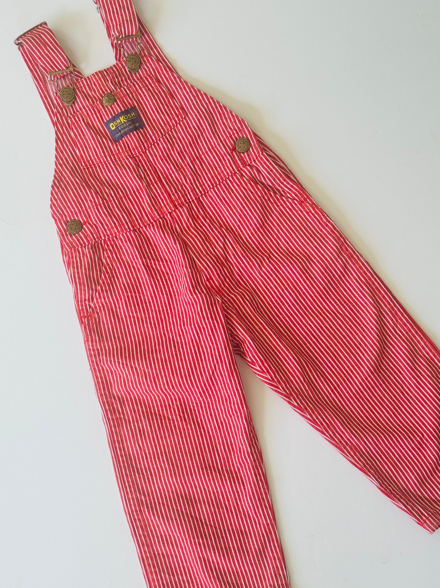 red hickory stripe Oshkosh overalls - 1/2Y