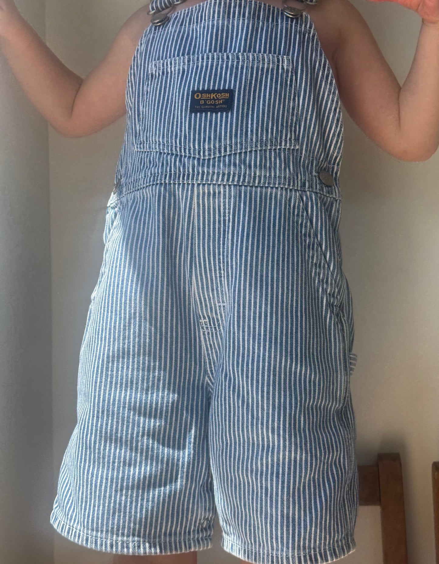 hickory stripe Oshkosh shortalls - 3/4Y