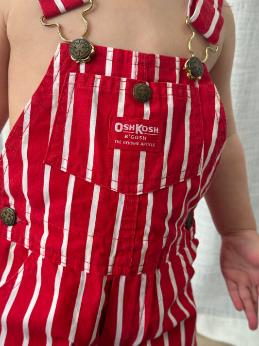 red stripe Oshkosh shortalls - 2Y