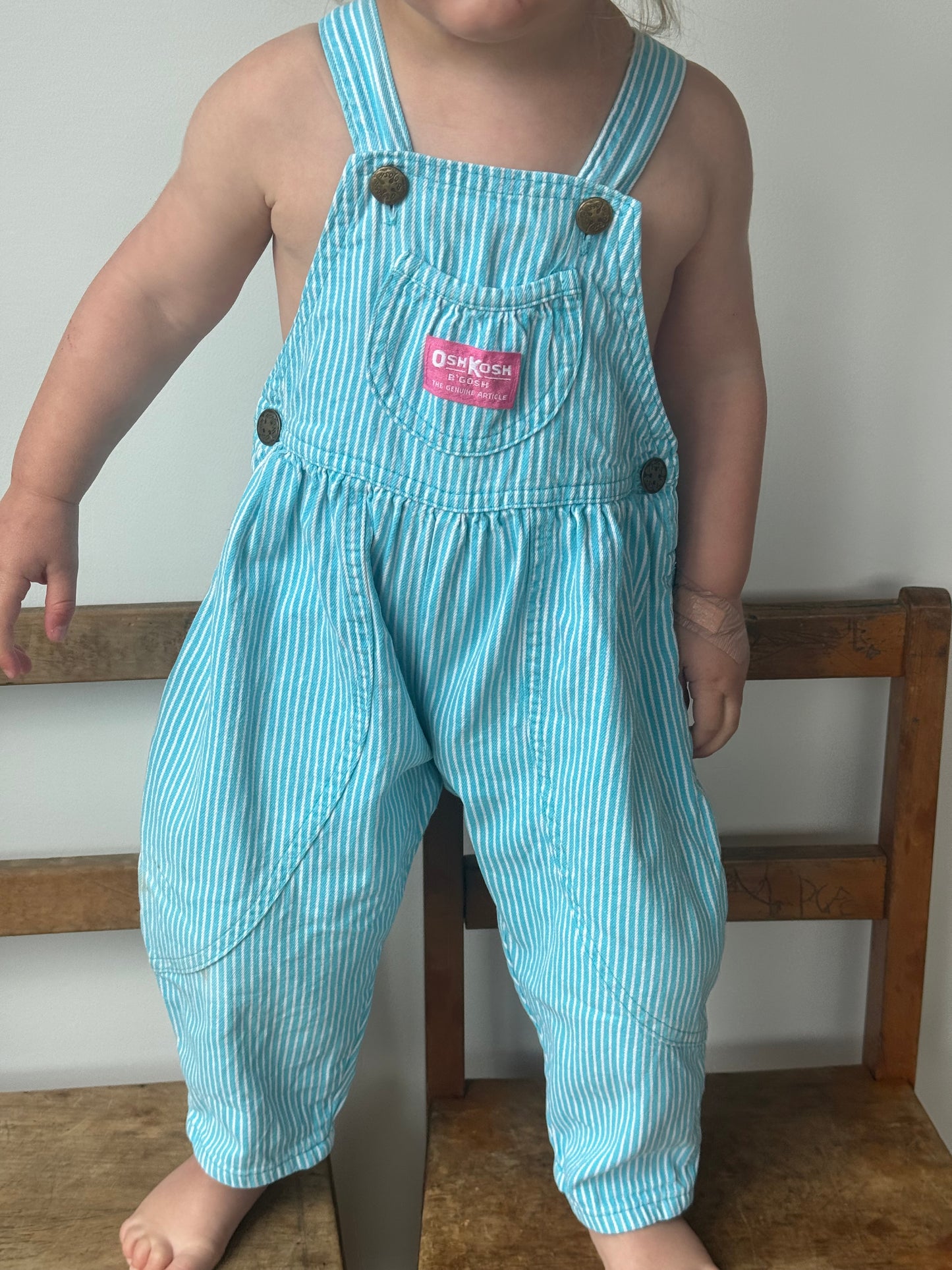 aqua stripe bubble Oshkosh overalls - 12m