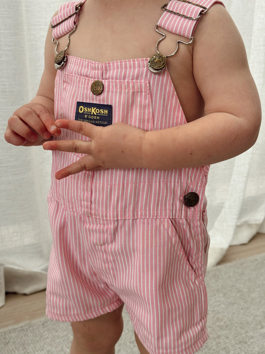 pink striped Oshkosh shortalls - 6m-18m