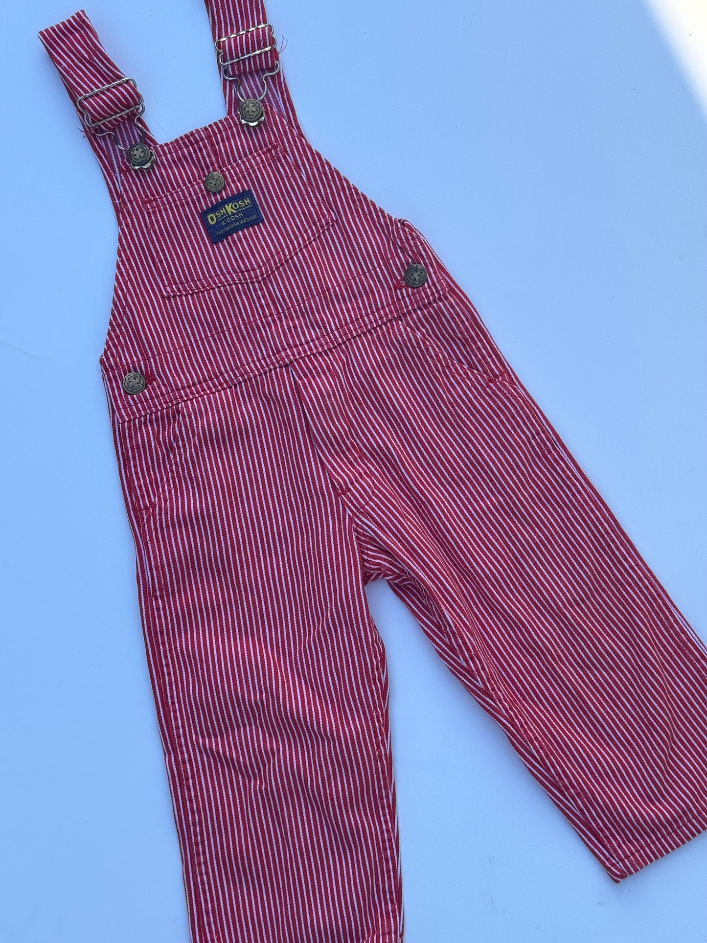 red hickory stripe Oshkosh overalls - 12m - 3Y