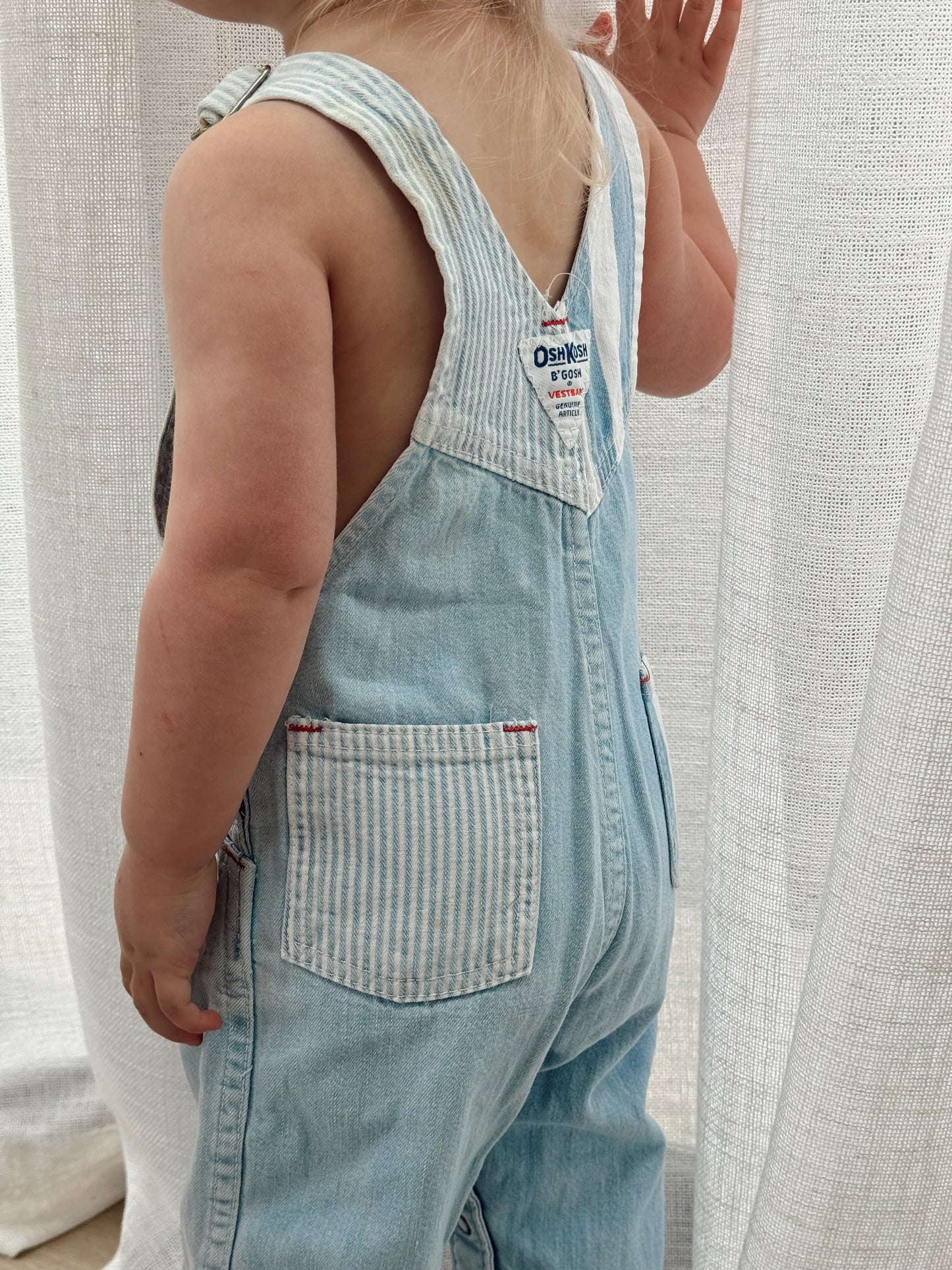 light denim stripe overalls - 9-18m