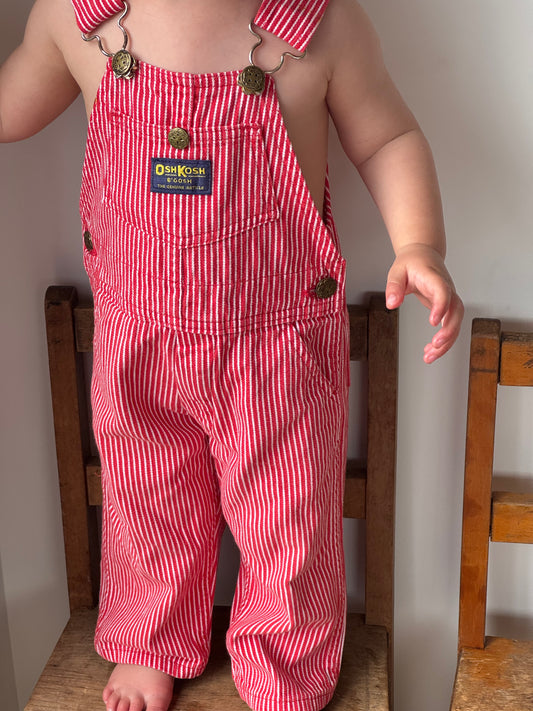 red hickory stripe Oshkosh overalls - 12m - 3Y