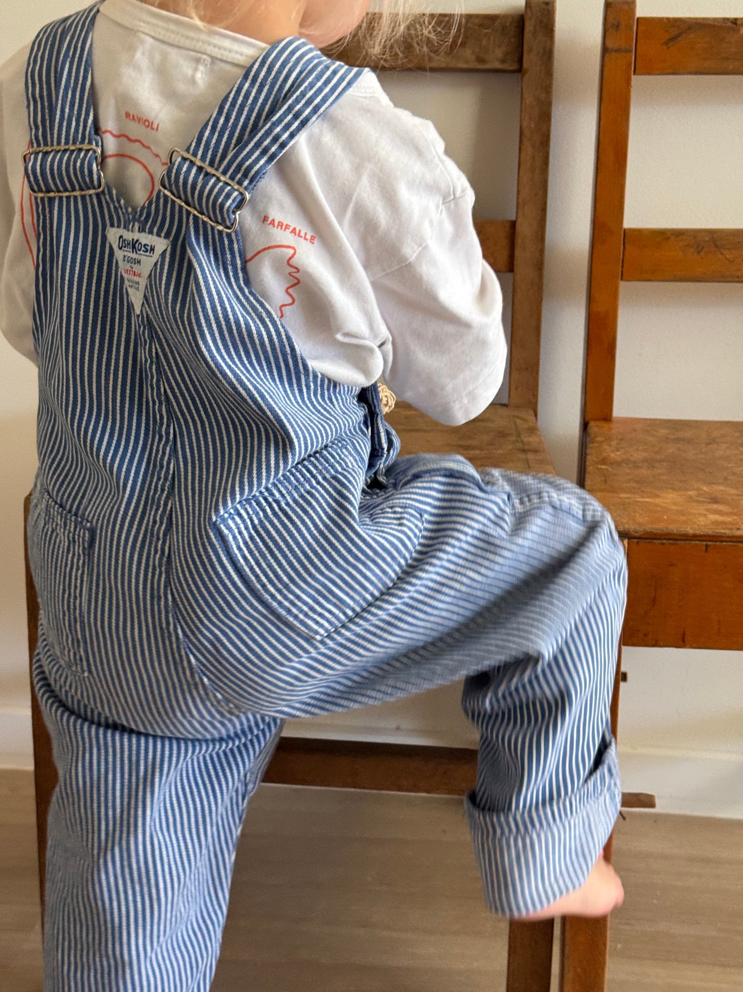 hickory stripe Oshkosh overalls - 2-4Y