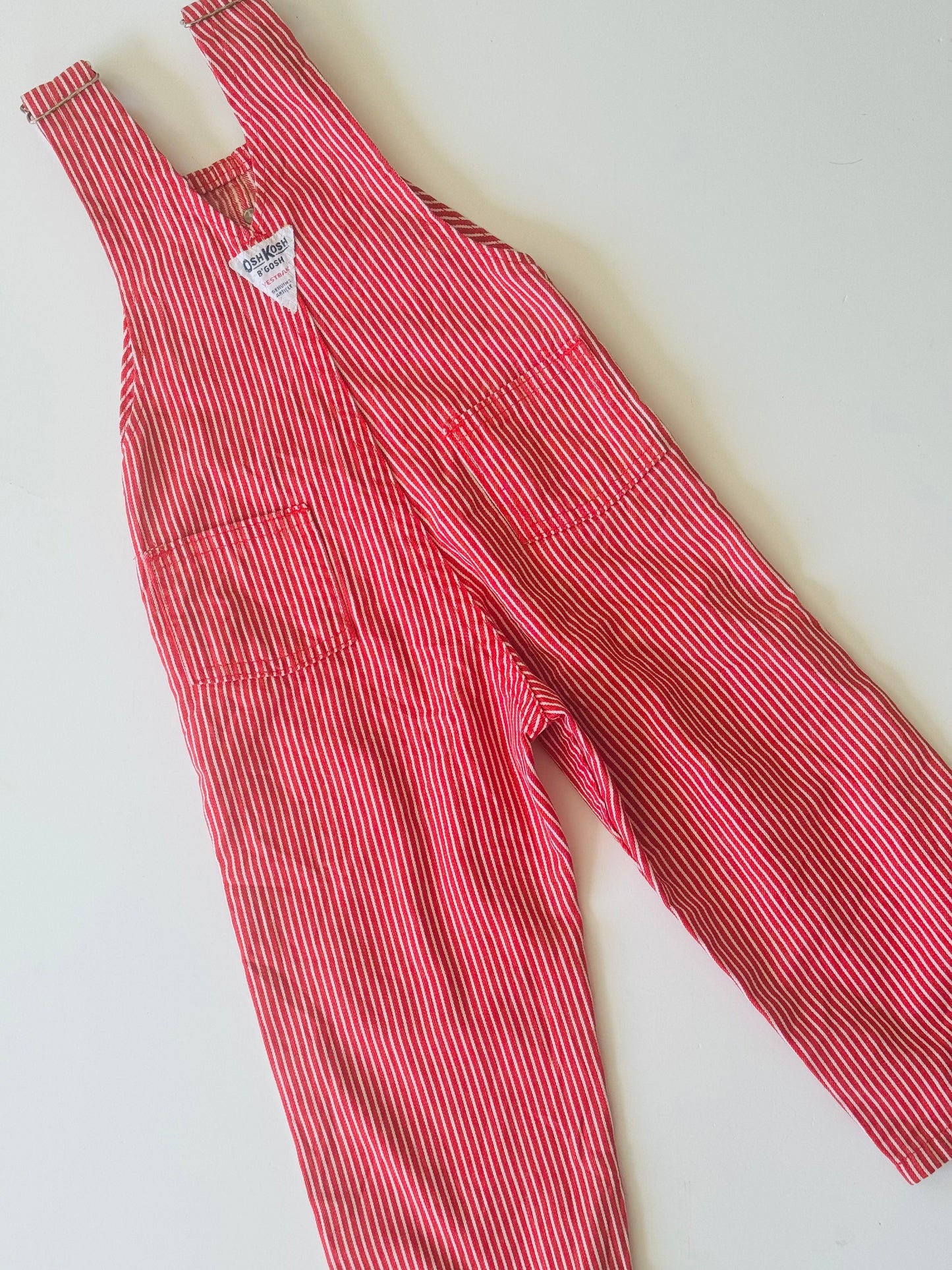 red hickory stripe Oshkosh overalls - 1/2Y