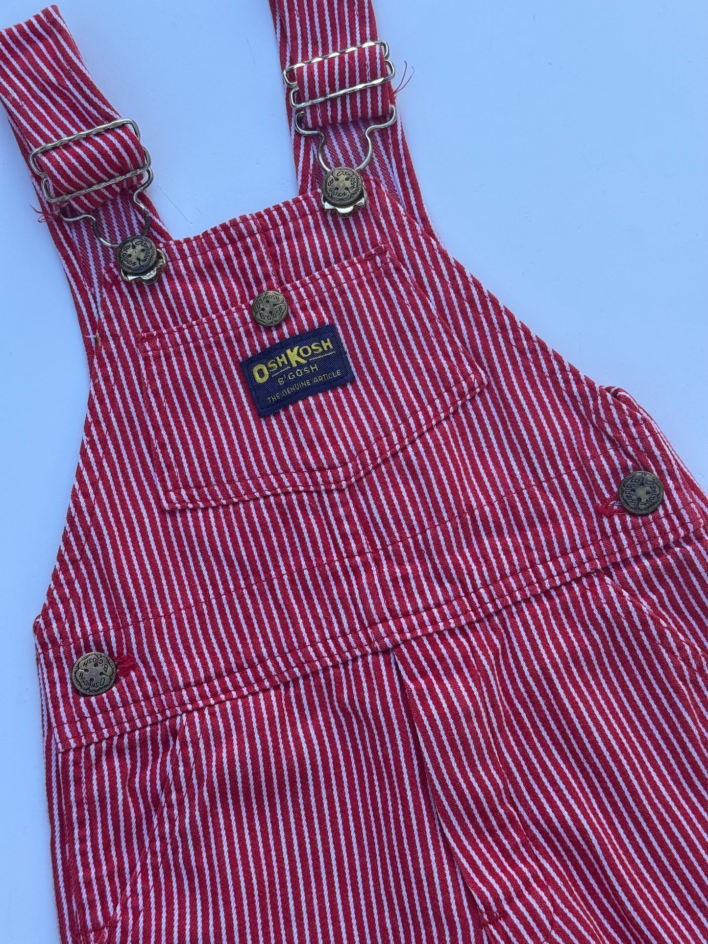 red hickory stripe Oshkosh overalls - 12m - 3Y