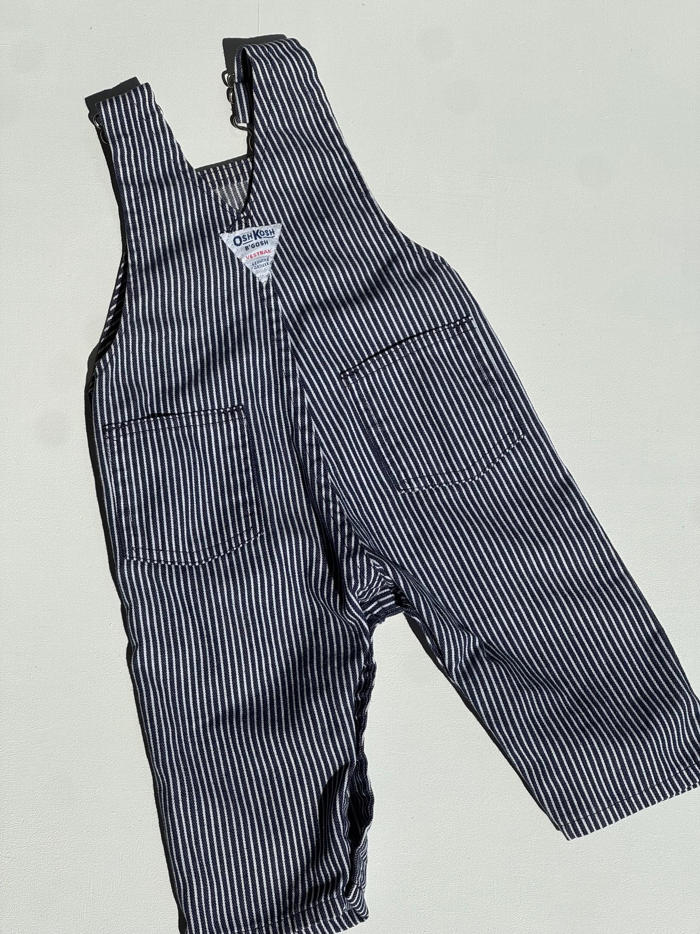 navy striped Oshkosh overalls - 6/9m