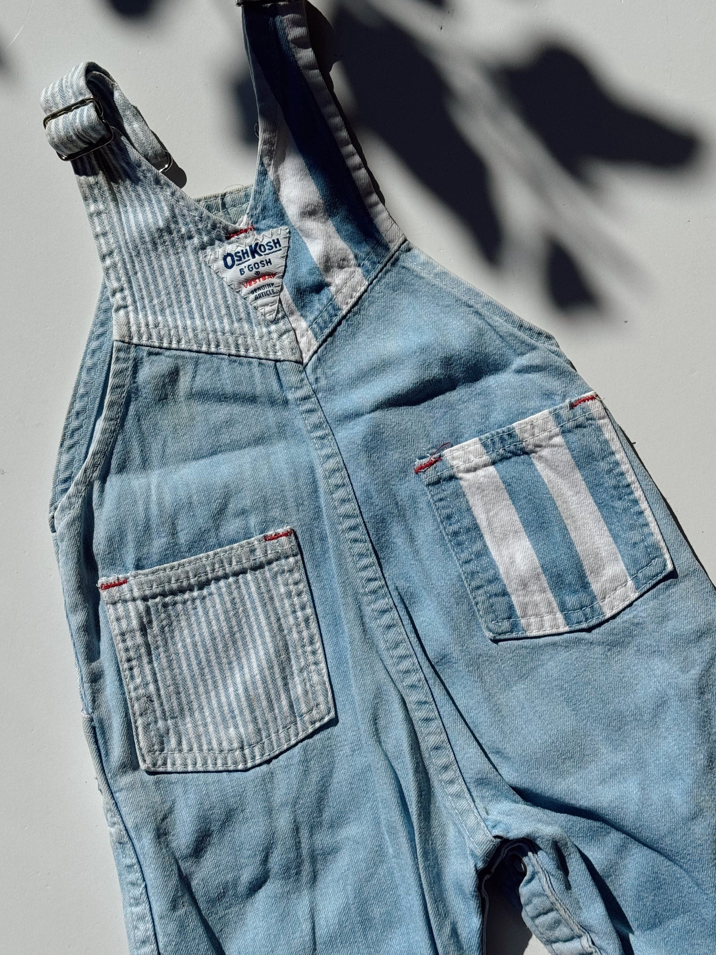 light denim stripe overalls - 9-18m