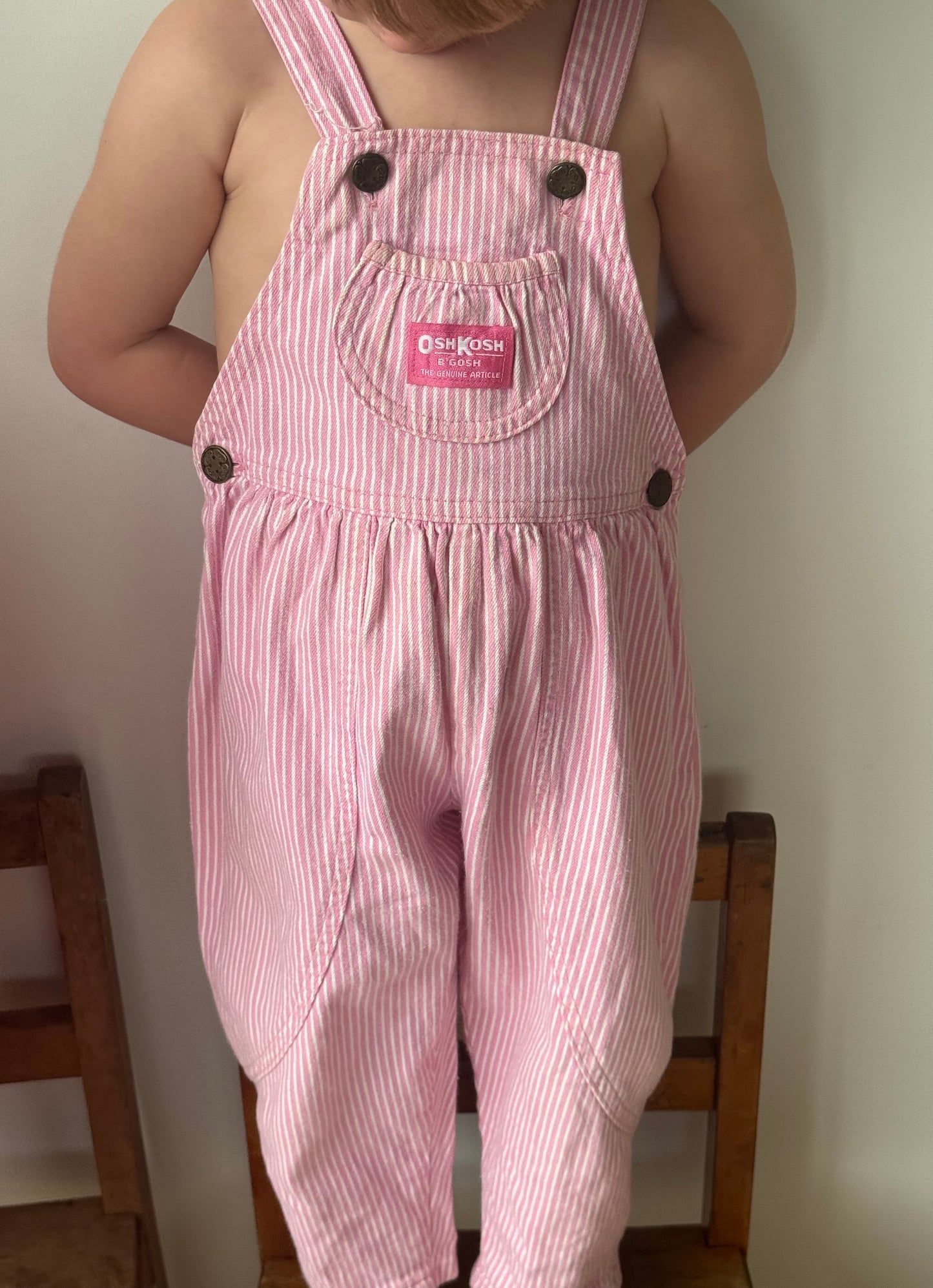 pink stripe bubble overalls - 3Y