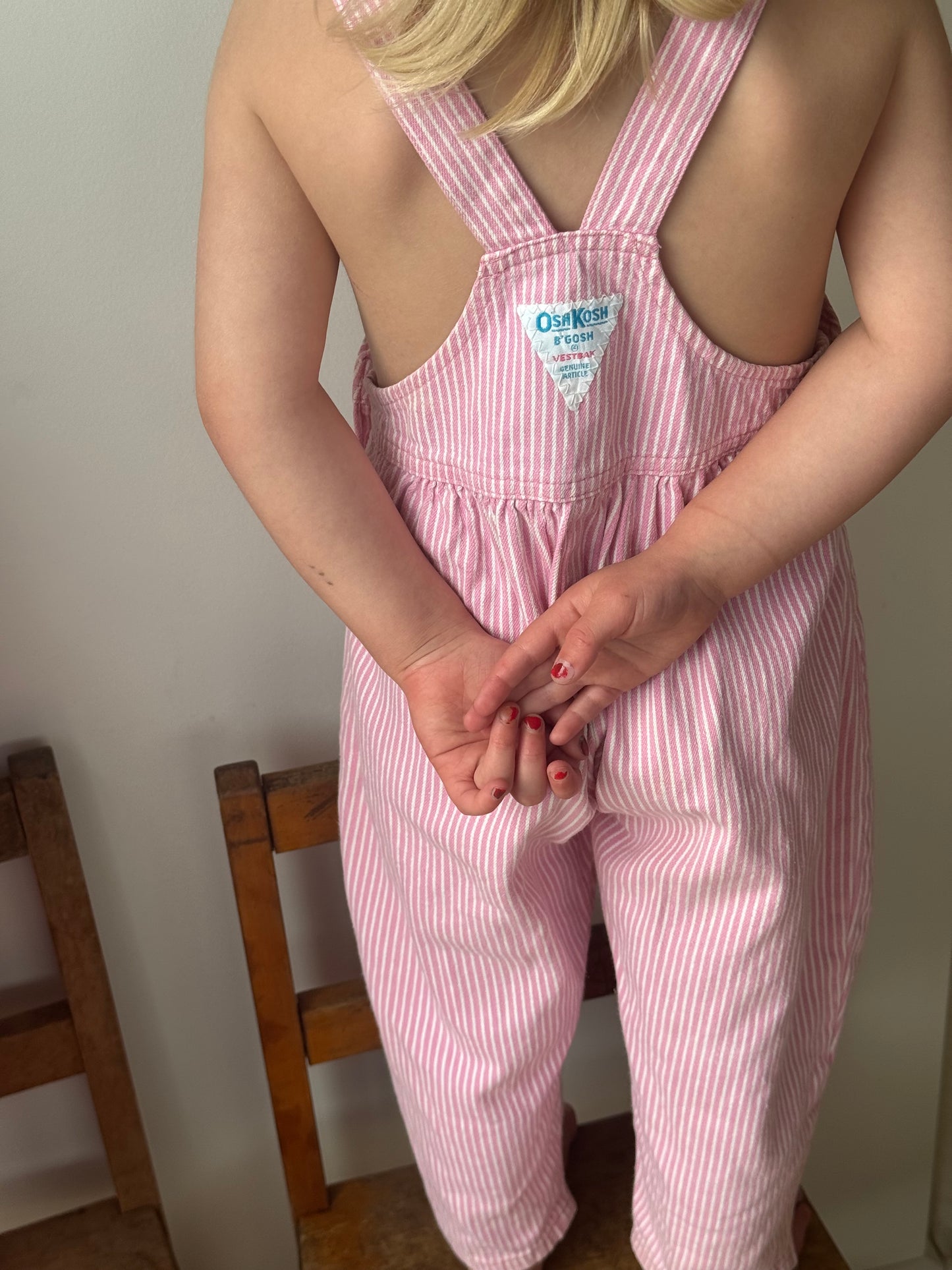 pink stripe bubble overalls - 3Y