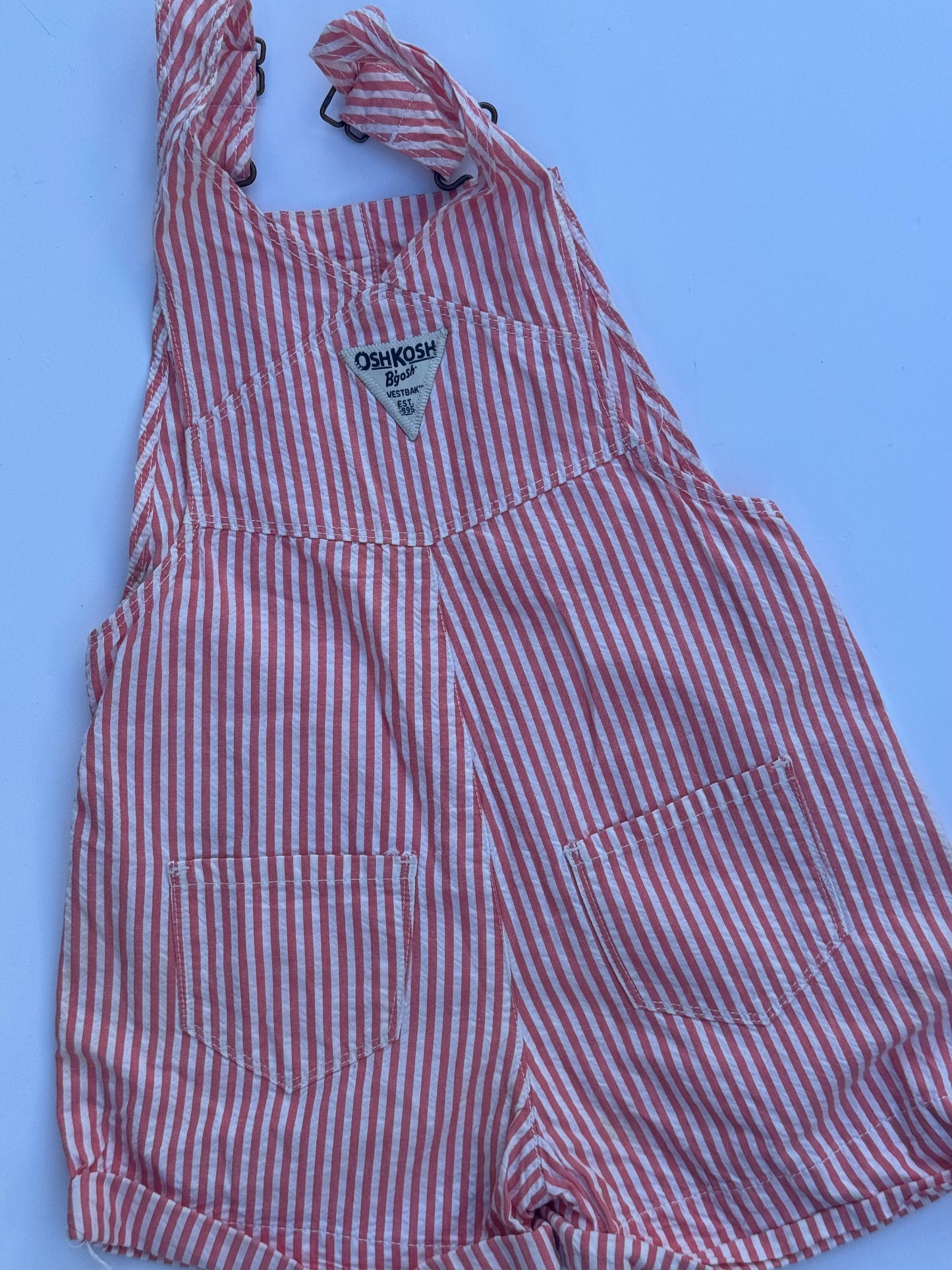 peach stripe Oshkosh shortalls - 2/3Y