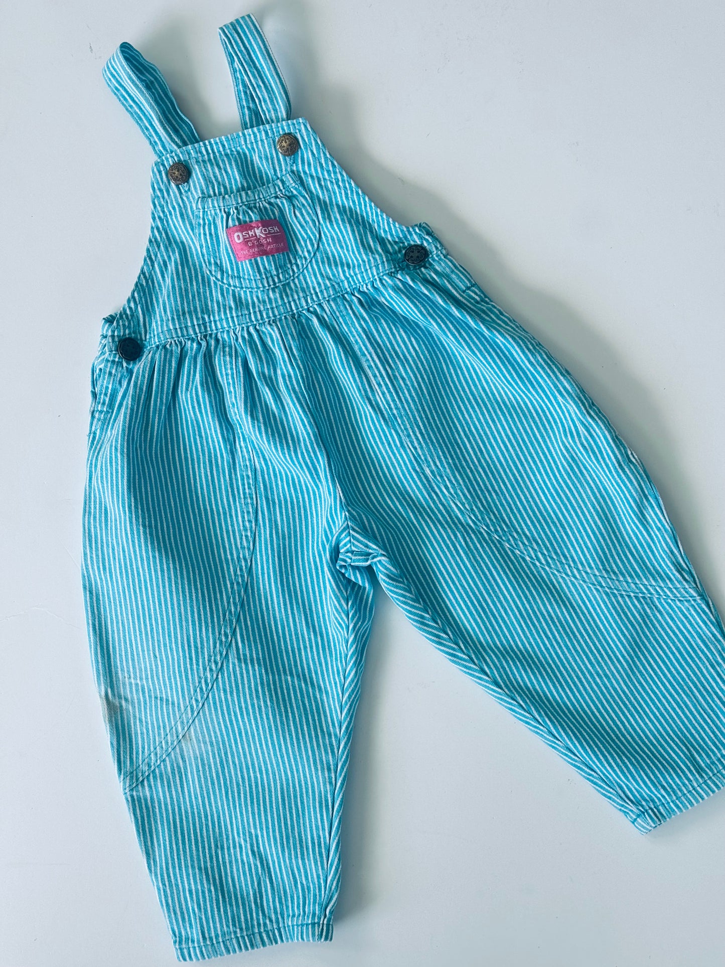 aqua stripe bubble Oshkosh overalls - 12m