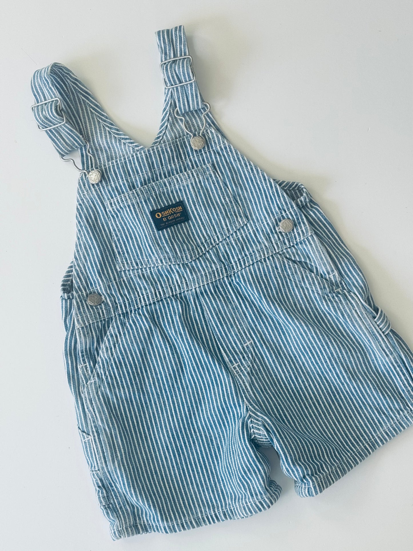 hickory stripe Oshkosh shortalls - 12m