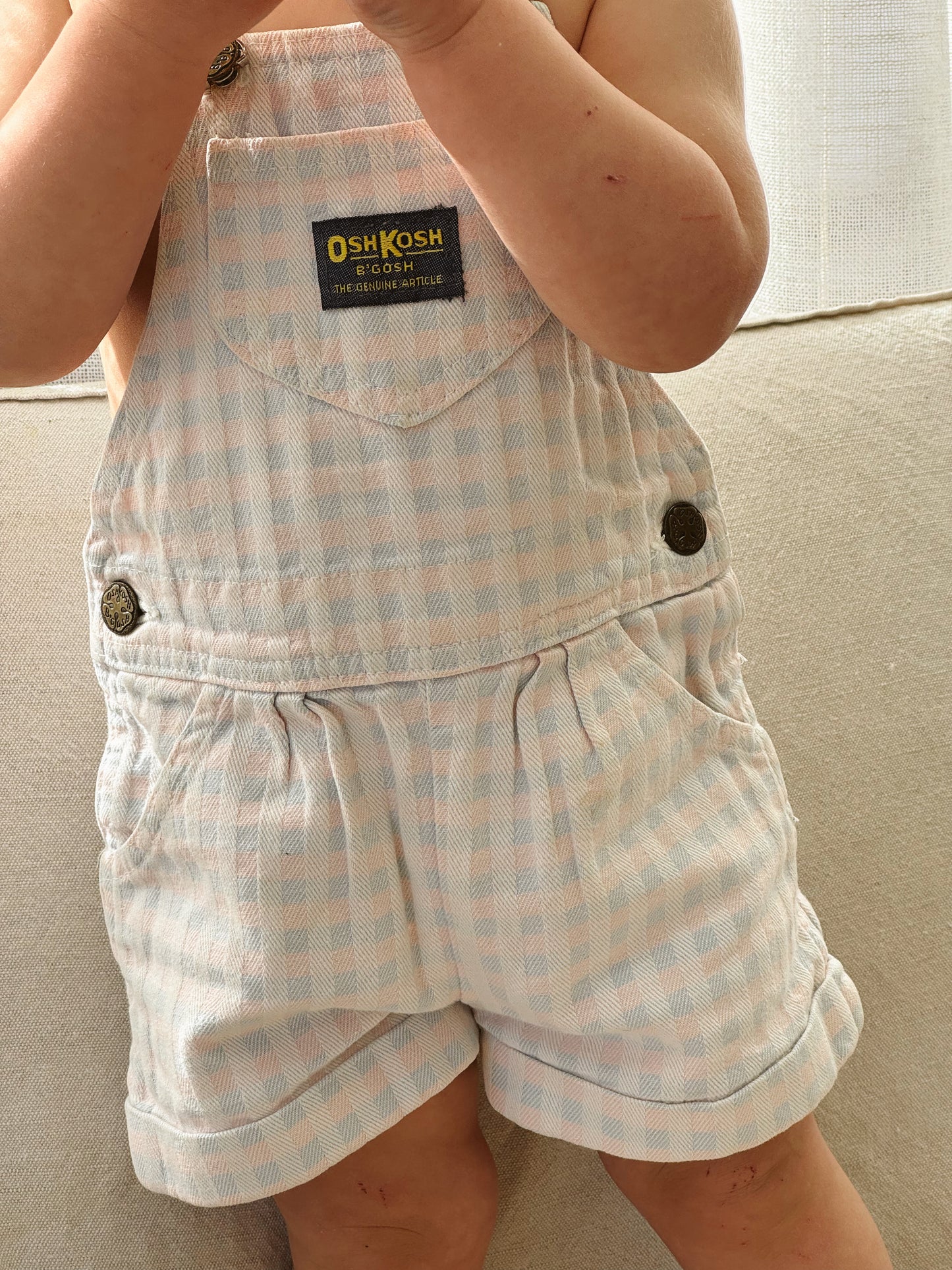 light pink/blue Oshkosh shortalls 1Y-2Y