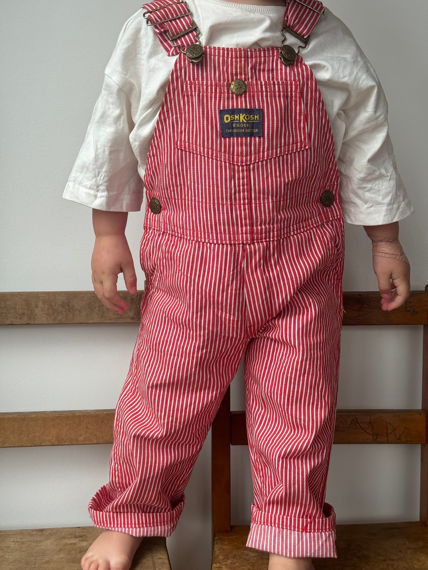 red hickory stripe Oshkosh overalls - 1/2Y